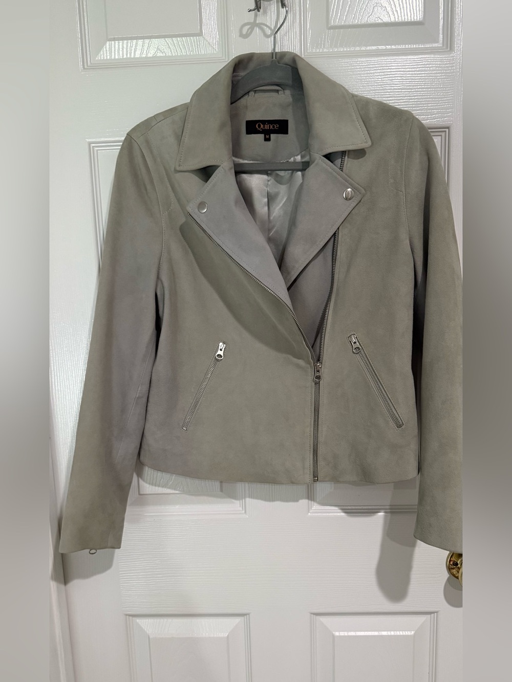 Quince Women's Suede Moto Jacket in Gray